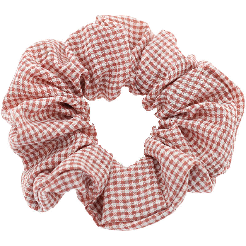 Pig Intestine Hairband Checked Fabric Elastic Rubber Band