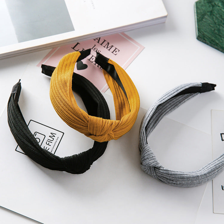 Simple solid color knit knotted wide-brimmed vintage headband versatile hair accessories
