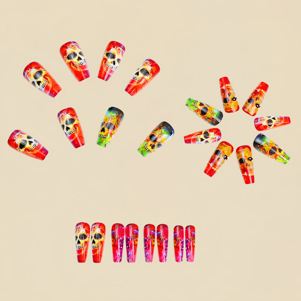 Halloween Multicolor Gradient Skull Pattern Nail Stickers