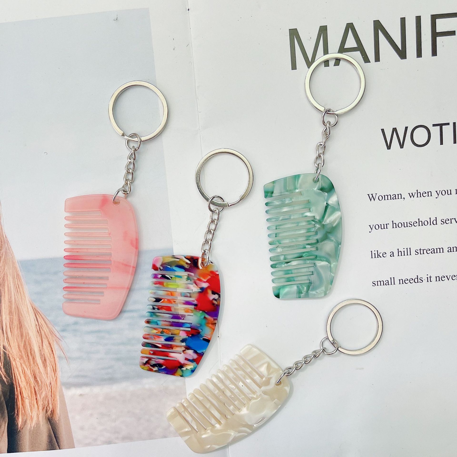 Acetic Acid Plate Mini Comb Key Chain Pendant Portable