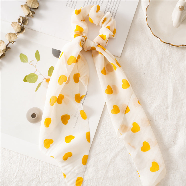 Peach Heart New Long Ribbon Hair Tie