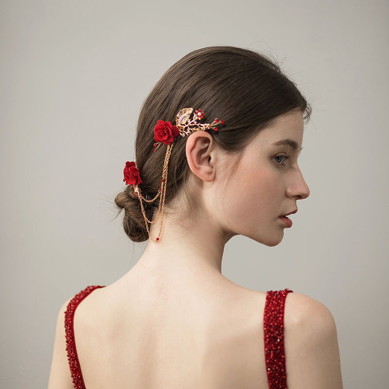 Cloth Flower Branch And Leaf Chain Headdress