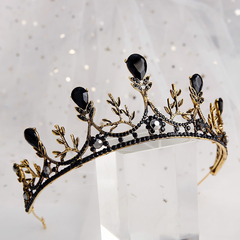 Black luxury crown bridal headdress wedding dress