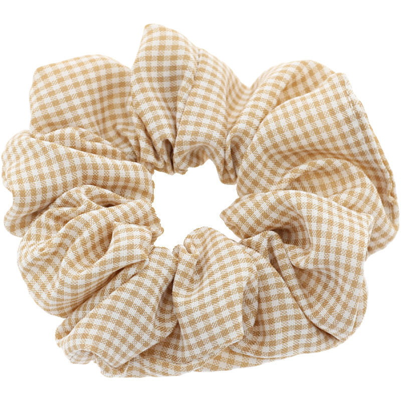 Pig Intestine Hairband Checked Fabric Elastic Rubber Band