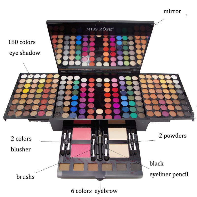 Miss Rose 180 Colors Eyes Shadow Blush Set Personalized Piano-shaped Makeup Palette Box