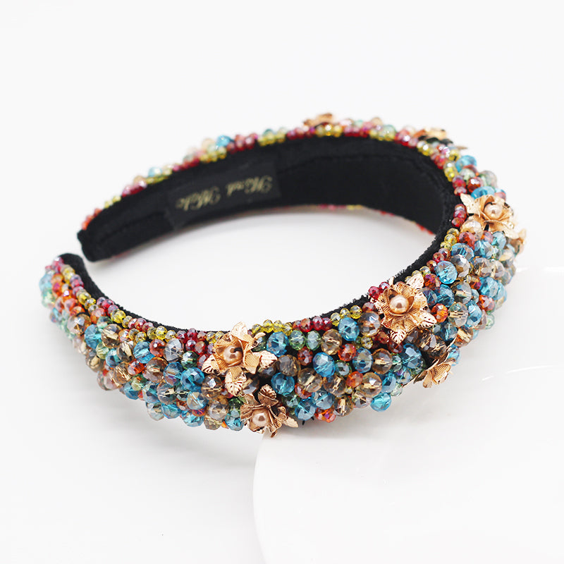Luxury headband with crystal metallic flower