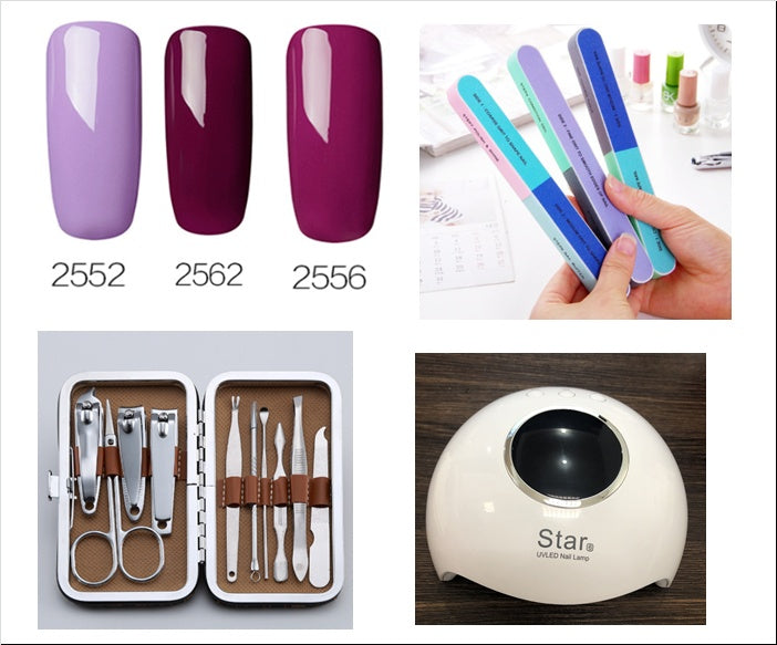 Nail Glue+Six-sided Polishing Nail Tool+Stainless steel nail clipper set+Nail rubber baking lamp