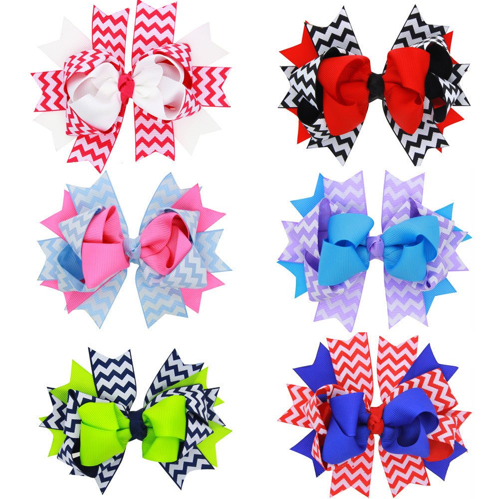 European And American Children's Wavy Bow Hairpin Color Matching