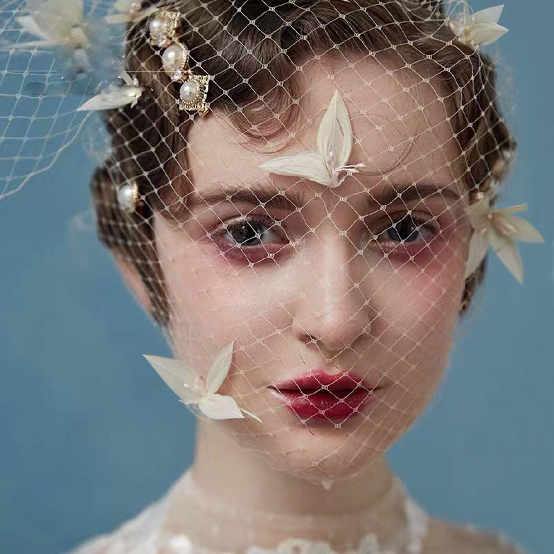 Vintage mesh gauze bridal headdress
