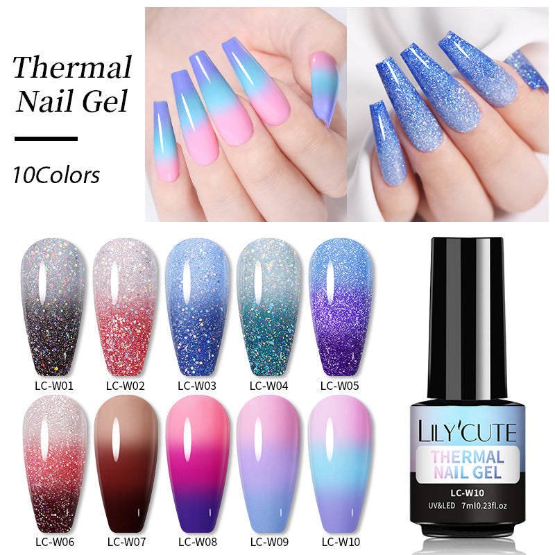 Lilycute Temperature Change Glitter UV Polish Three-section Color Change