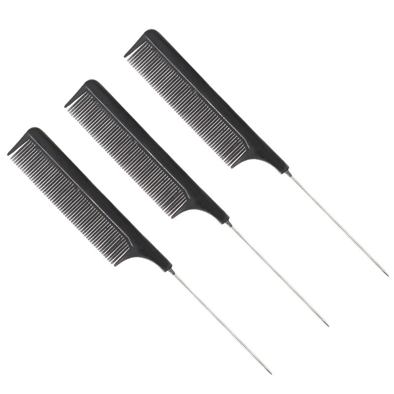 Black Plastic Steel Pinpoint Tail Comb Shape Close-Tooth Comb