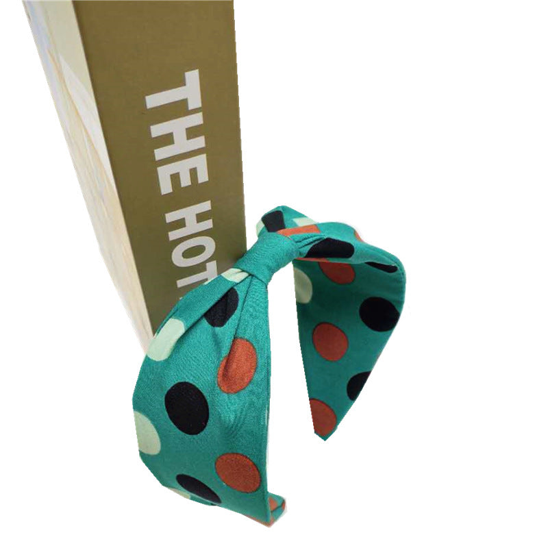 Color polka dot knotted wide brim headband hair accessory