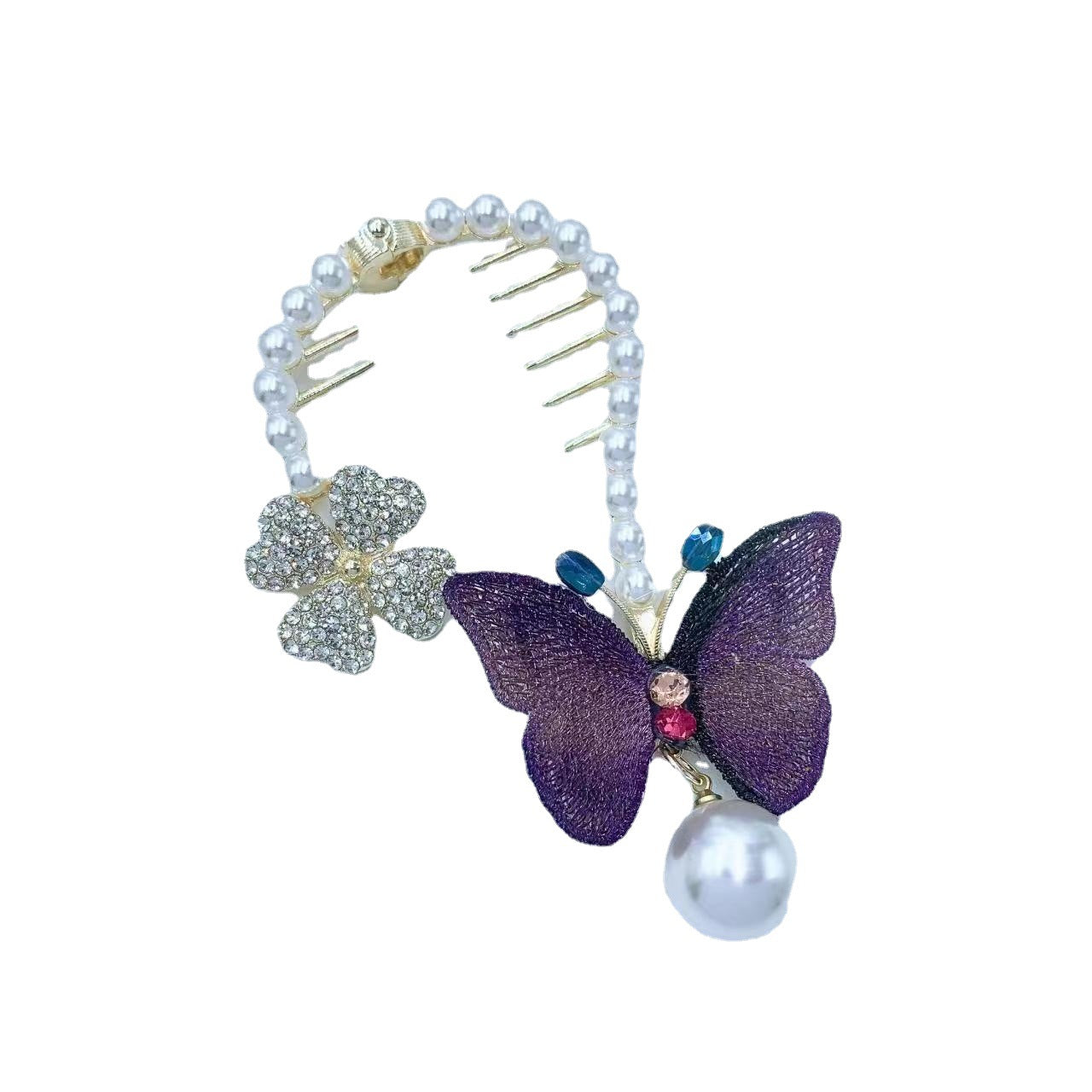 Temperament New Pearl Gradual Color Butterfly Hairpin Girl