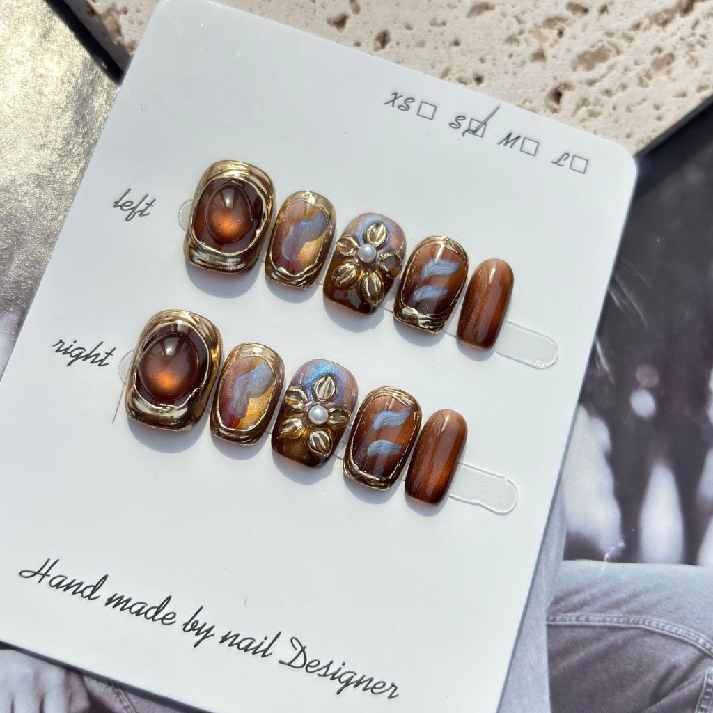 Handmade Floral Rose Gold Nail Art