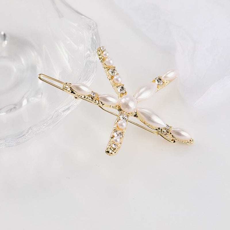 Ins Ornament South Korea Dongdaemun Hair Accessory Girl Starfish Inlaid Pearl Rhinestone Barrettes