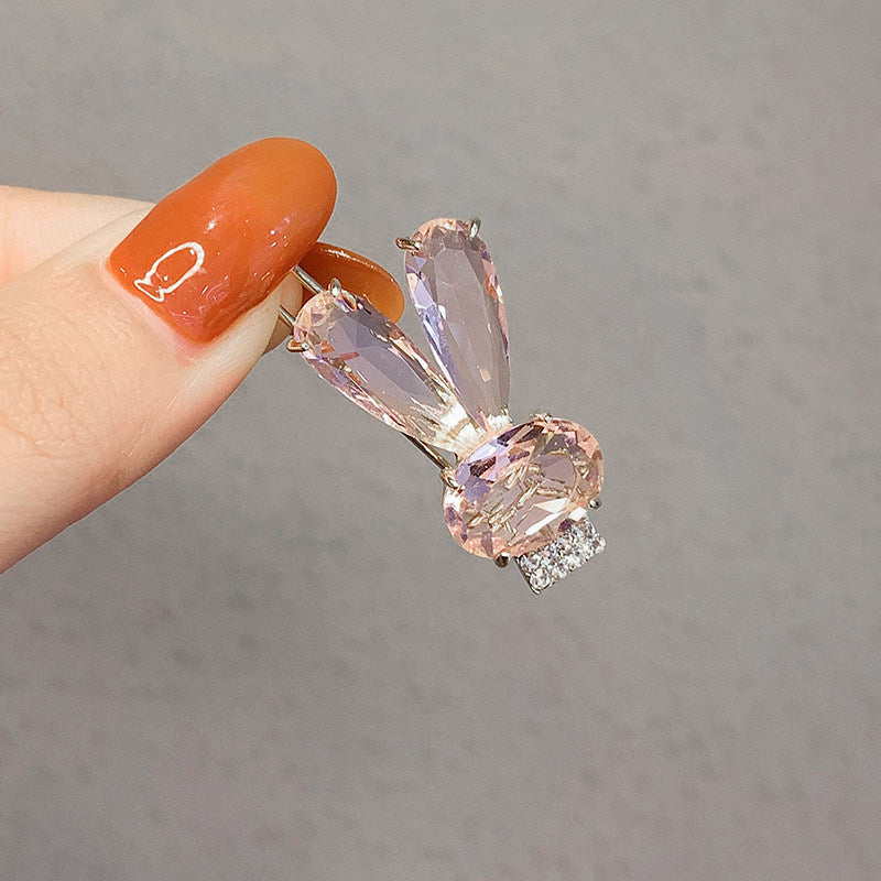 Korean Premium Rabbit Crystal Hairpin Side Frog Buckle