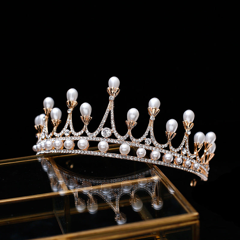 Bridal Crown Tiara Rhinestone Pearl Korean Wedding