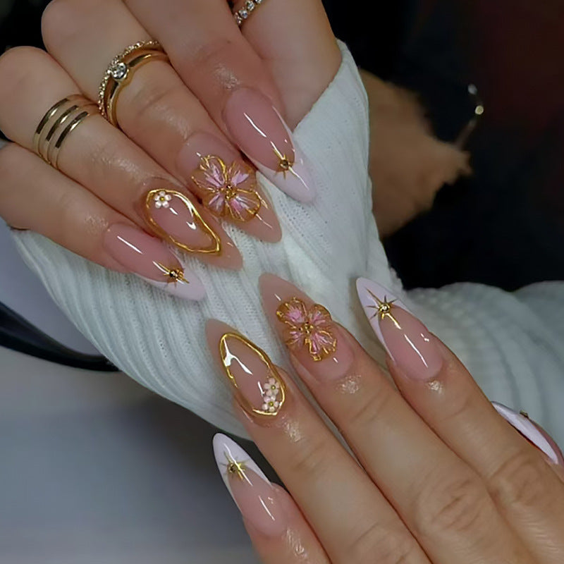 Simple French Wear Nail Three-dimensional Peach Blossom Nail Tip Detachable