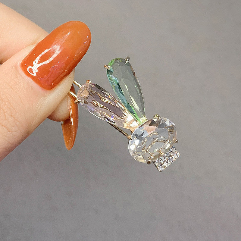 Korean Premium Rabbit Crystal Hairpin Side Frog Buckle