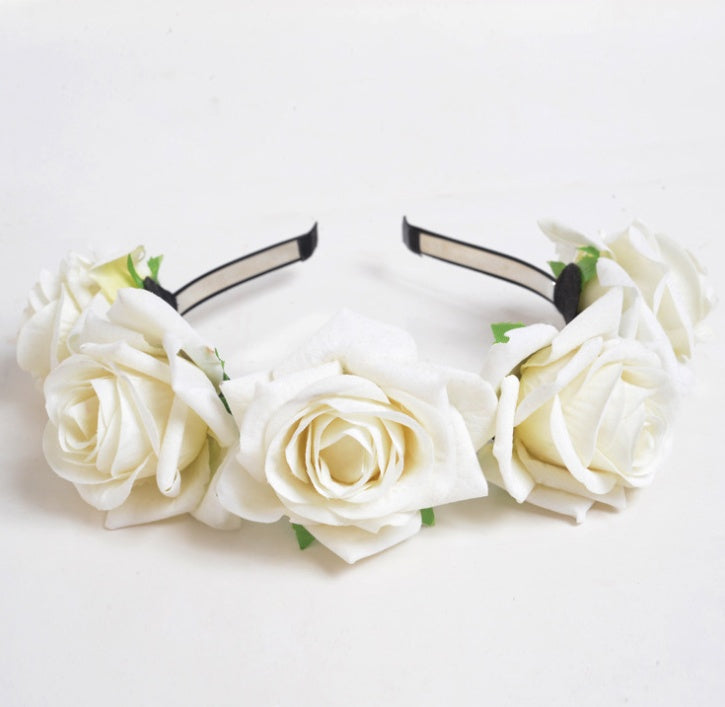 New velvet simulation rose flower wreath headband seaside holiday shooting hair accessories