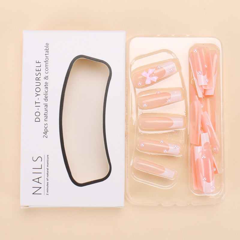 Rectangular Pearl Bow Nail Sticker Finished Product