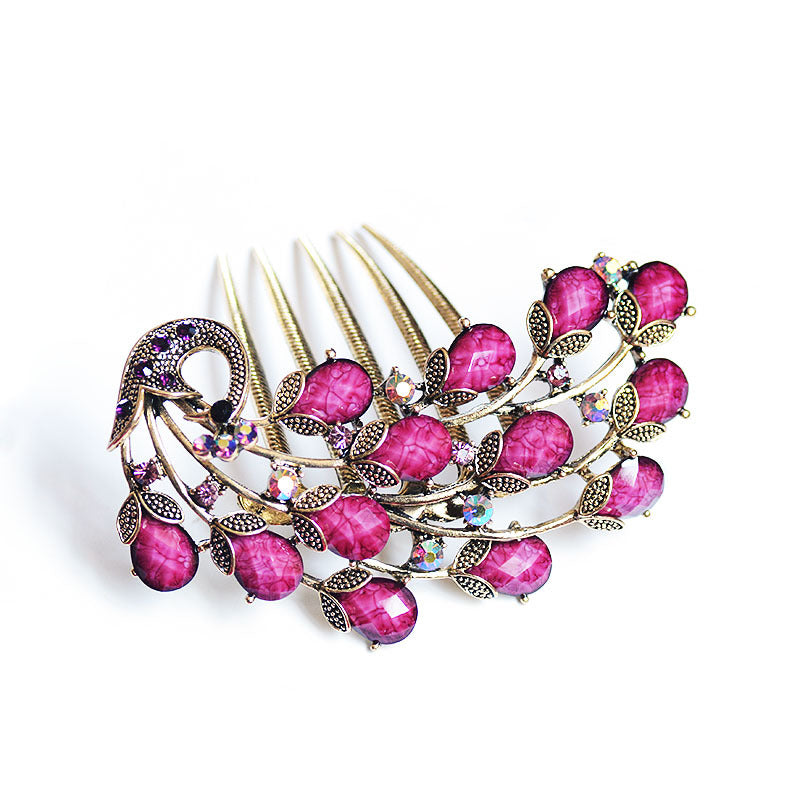 Peacock Rhinestone Metal Comb