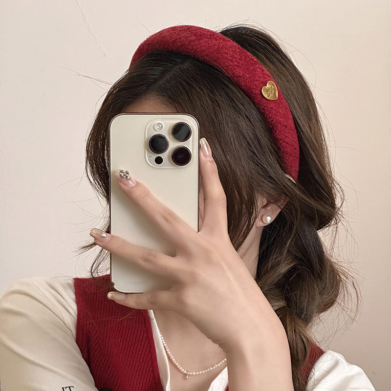 Red Autumn And Winter Sponge Headband High Skull Top High Sense