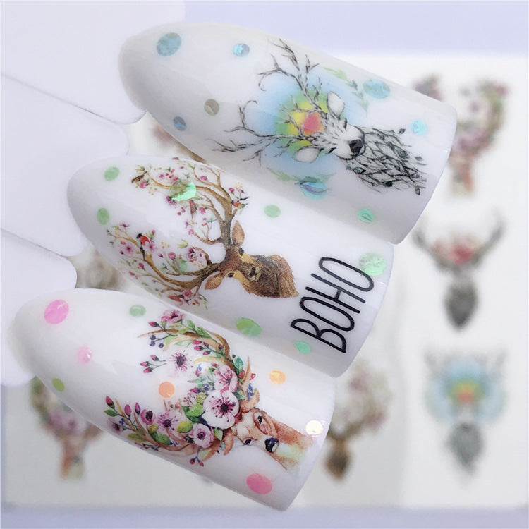 Boho Nail Art Sticker Beautiful Cute Cat Elk Christmas