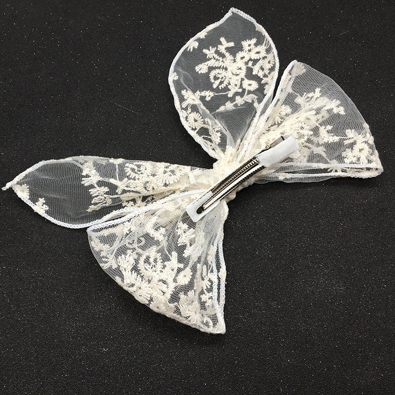 All-match Handmade Black And White Lace Bow Hairpin