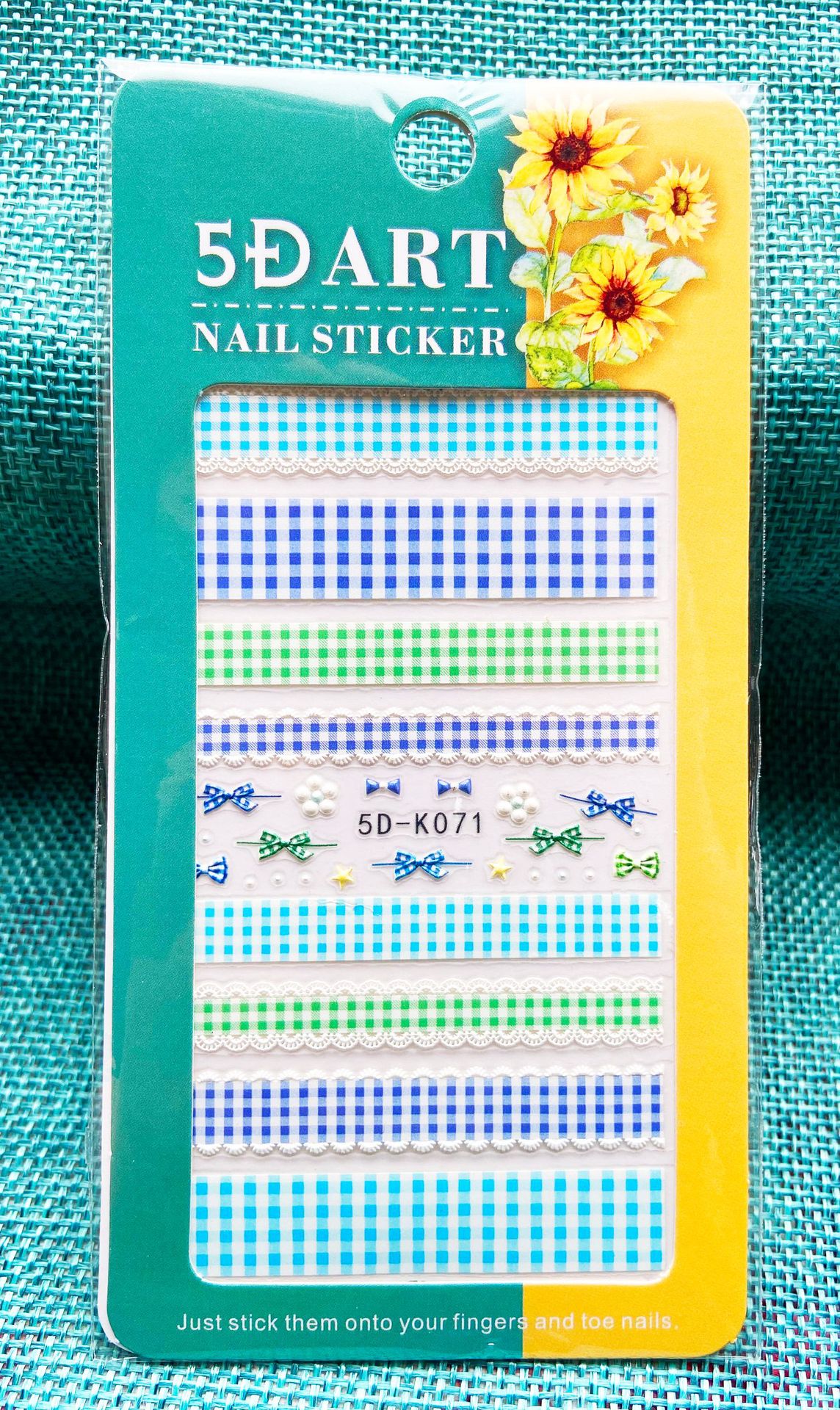 5D Art Embossed Nail Sticker Plaid Nail Sticker Three-dimensional Bow Nail Sticker Summer Nail Sticker