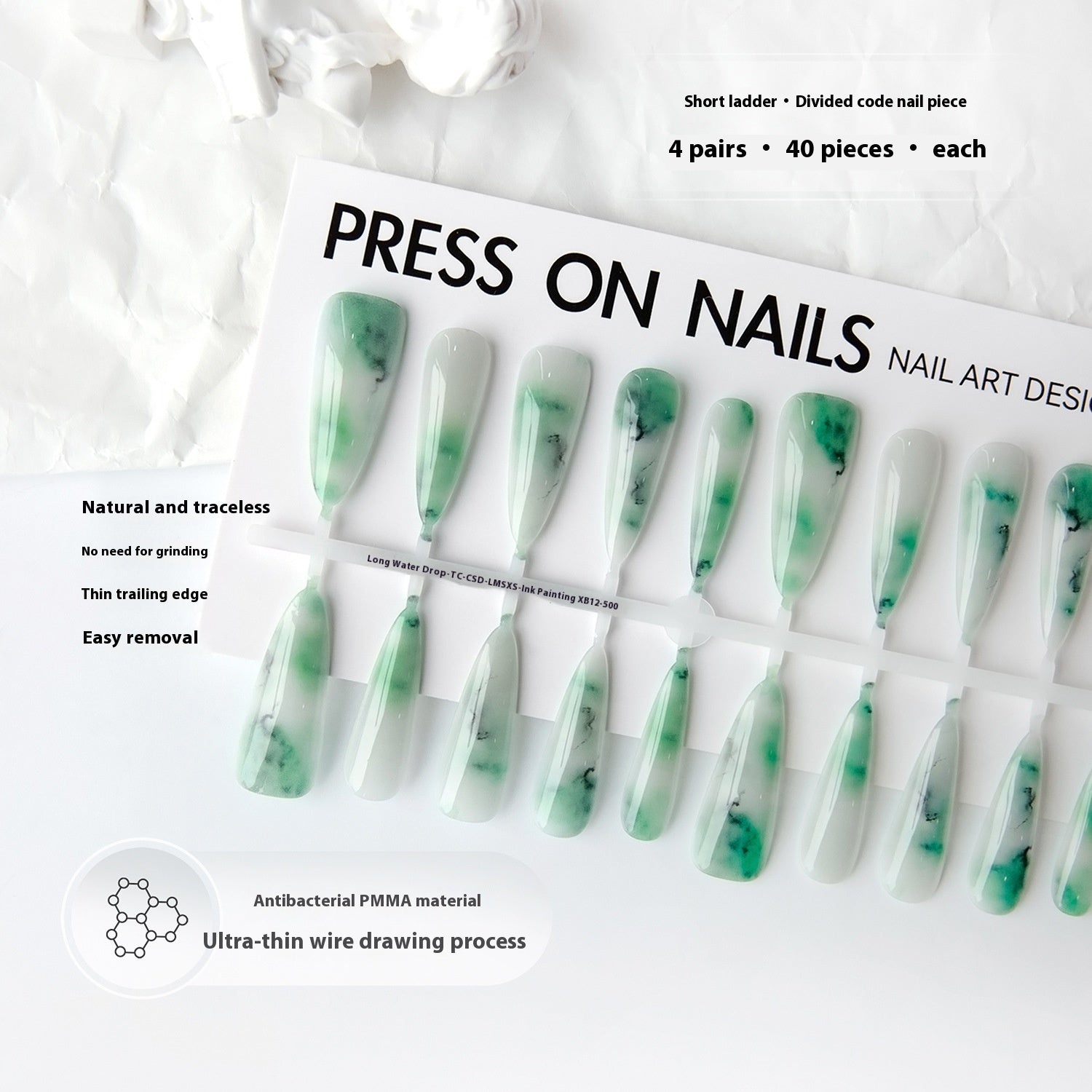 Press On Nails Blooming Antique Butterfly Ink Long Pointed Nail Beauty Bright Surface