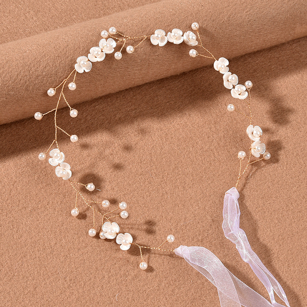 Handmade Pearl Headband With Three Petal Pearl Flowers