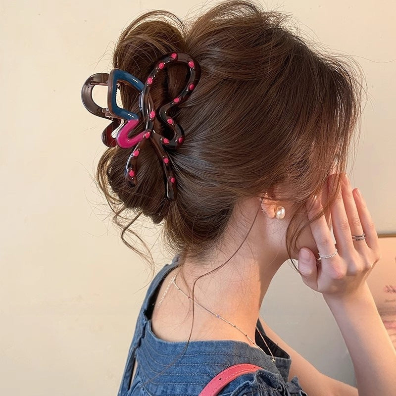 Sophisticated Contrasting Color Polka-Dot Bow Hair Clip For Women