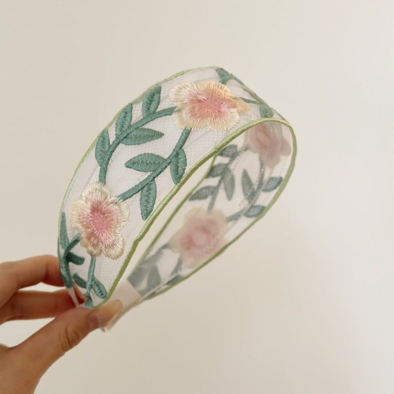 Chinese Embroidery Rose Flower High Cranium Headband