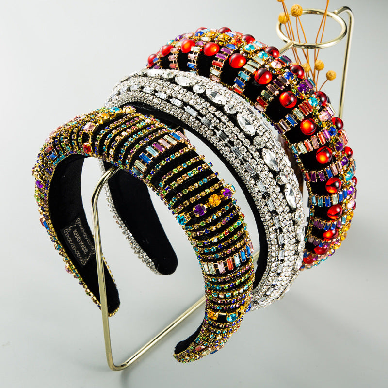 Baroque style colored rhinestone sponge headband