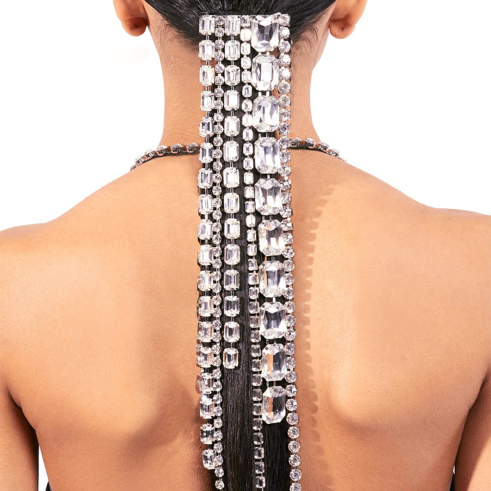 Rhinestone Tassel Headband Exaggerated Ponytail Hair Chain