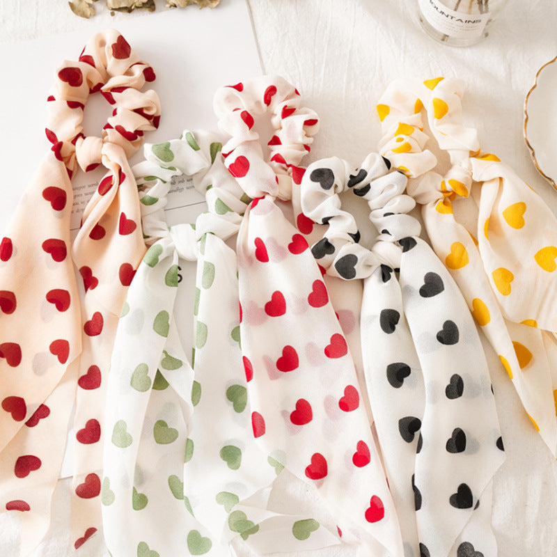 Peach Heart New Long Ribbon Hair Tie