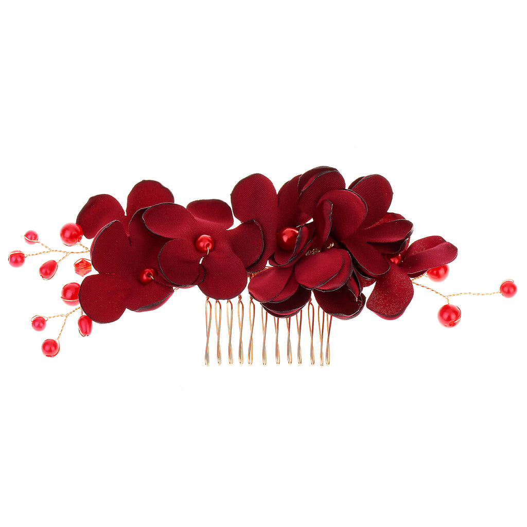 Flower cloth pearl hair comb