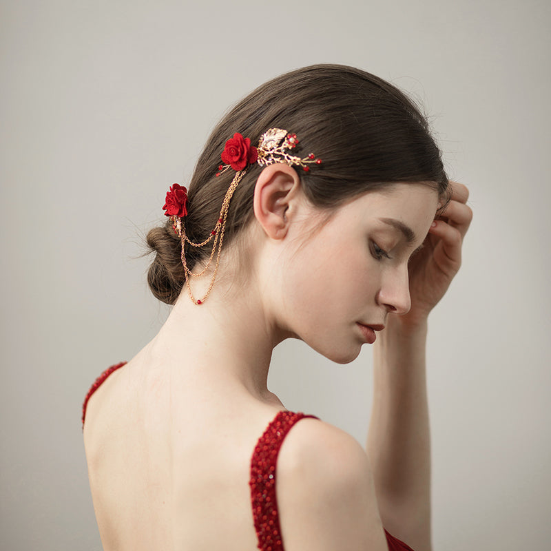 Cloth Flower Branch And Leaf Chain Headdress
