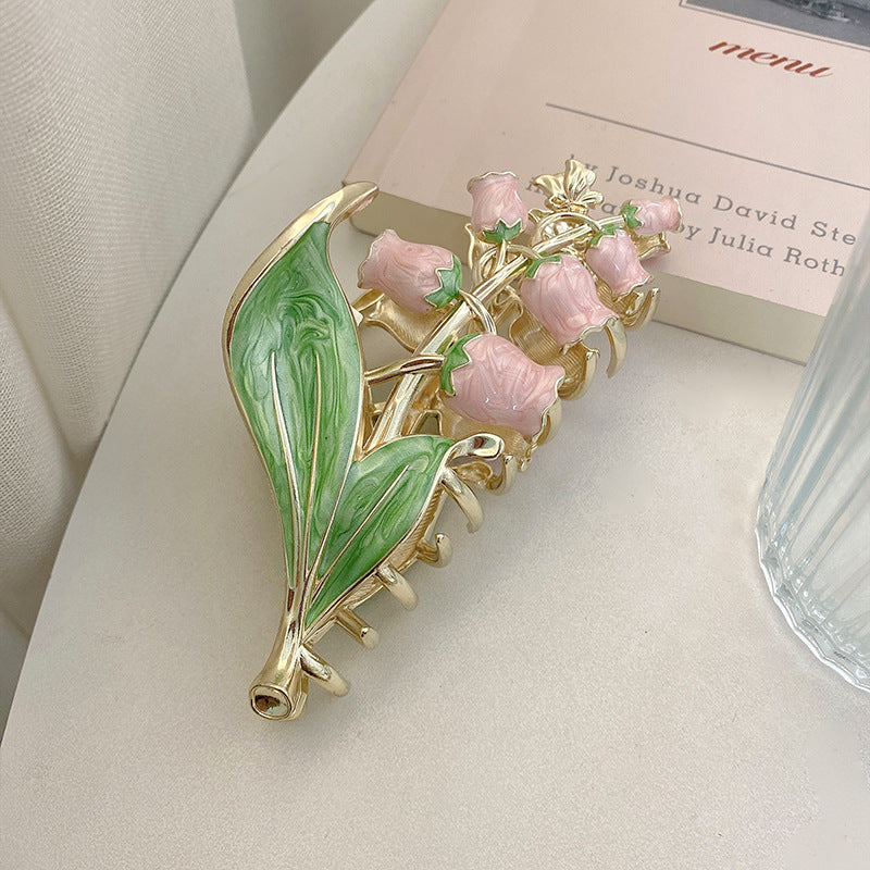 Women's Lily Of The Valley Hair Clip Large Size At The Back Of Head