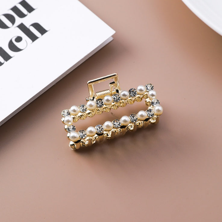 Geometric Square Love Curved Pearl Rhinestone Hair Clip
