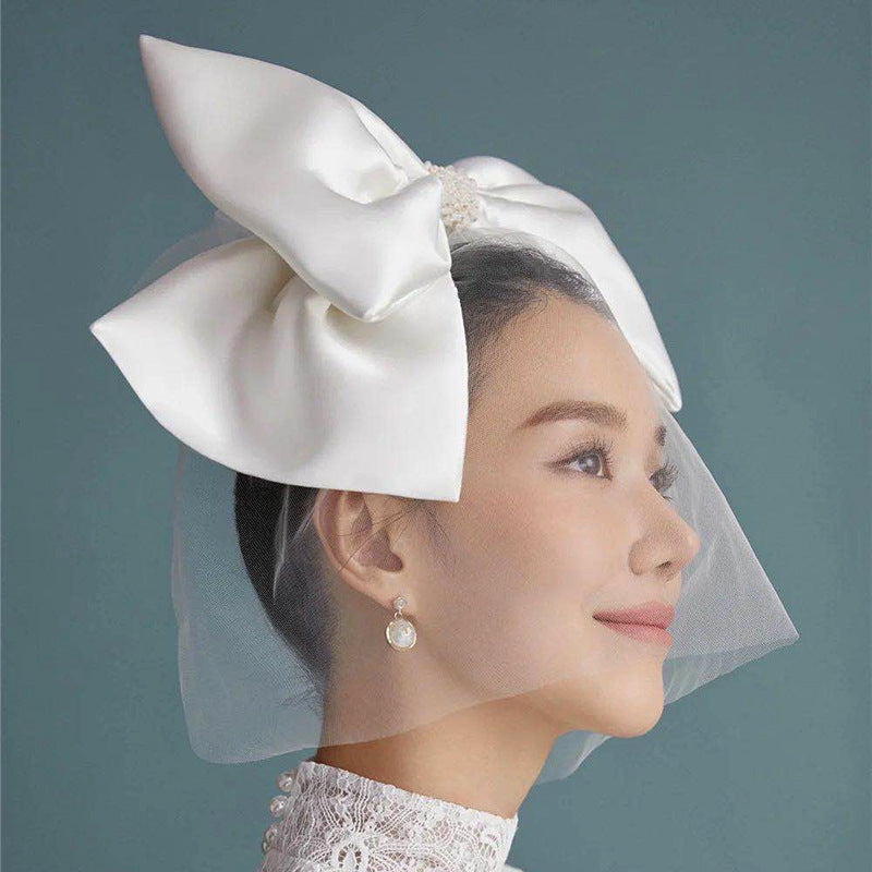 Sweet big bow net yarn covering veil headgear