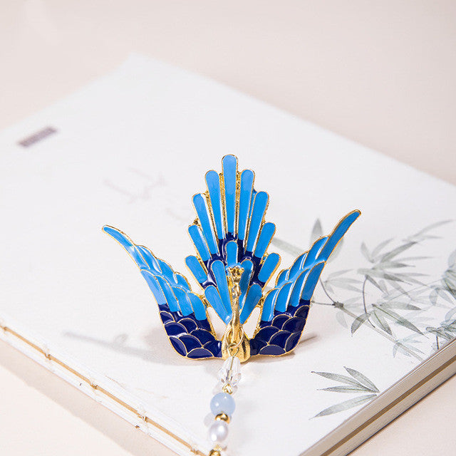 Tassel Peacock Burning Blue Hairpin Set