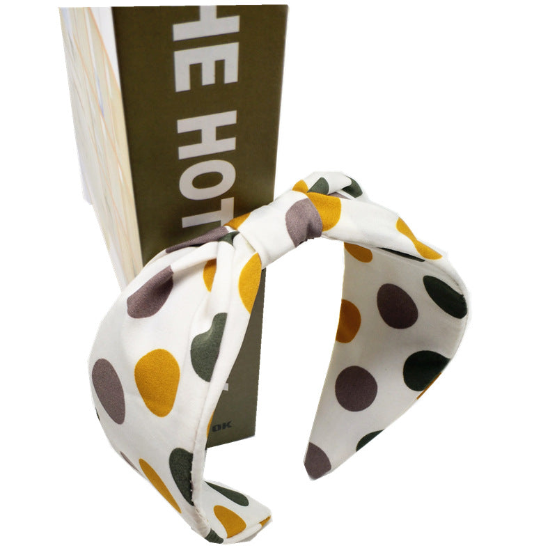 Color polka dot knotted wide brim headband hair accessory