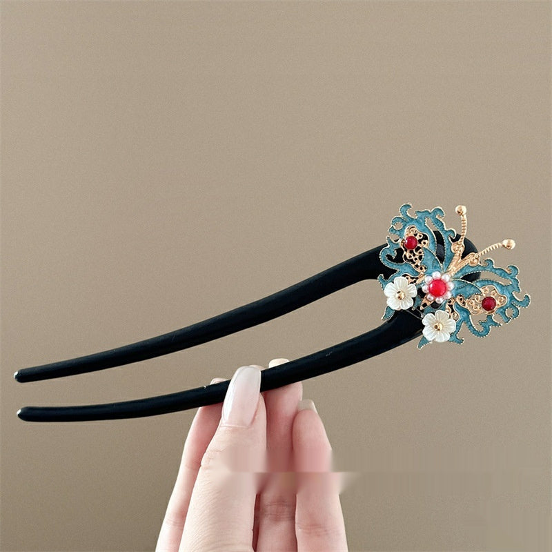 Classical Enamel Butterfly Hairpin New Chinese Style U-shaped