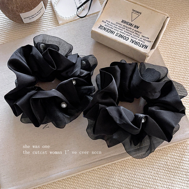 Black Mesh Pearl Hair Tie For Women