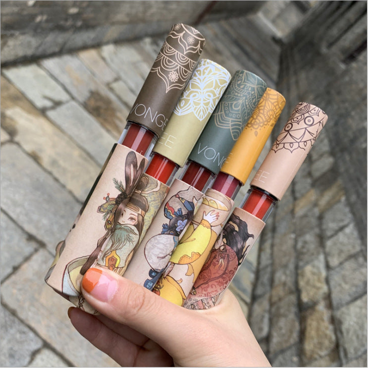 Vintage Printed Gentle Five-piece Lip Glaze Set Velvet Matte Matte