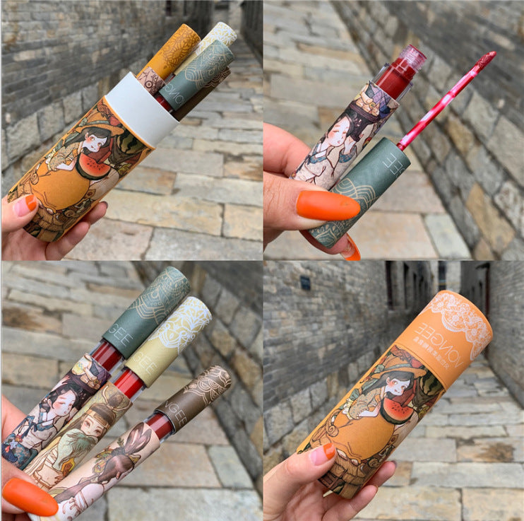 Vintage Printed Gentle Five-piece Lip Glaze Set Velvet Matte Matte