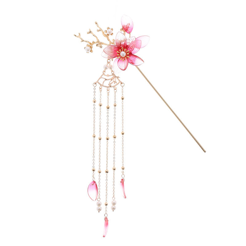 Imitation Jade Flower Tassel Hairpin Costume Headdress