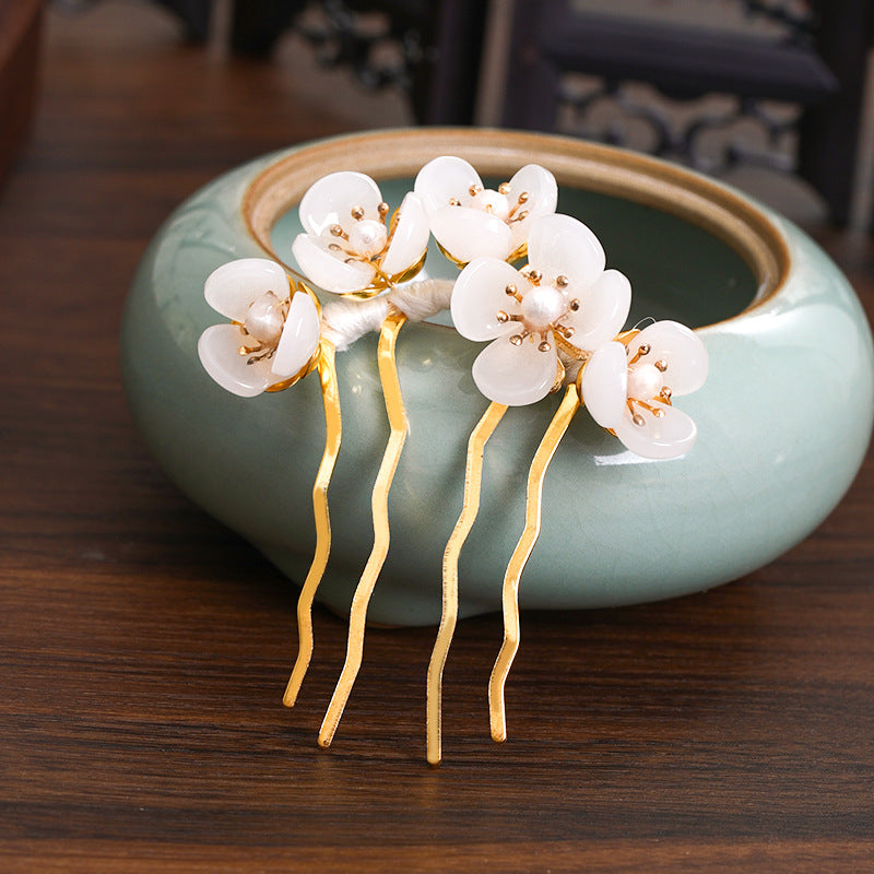 Antique Handmade Hanfu Headdress Beaded Petal Hairpin